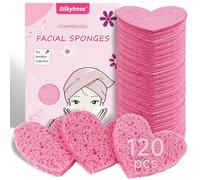 Silkyhose Women 60-Count Compressed Cellulose Heart Shape Face Facial Sponges 100% Natural Cosmetic Sponges for Facial Cleansing Exfoliating Mask Skin Massage ((Pink) 120 Count)