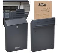 Sillar pass-through letterbox anthracite for fence mounting, outdoor post box 28.5×41×6 cm, lockable, weatherproof, modern, with nameplate, A4 compatible, robust steel construction, includes 4 keys