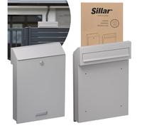 Sillar pass-through letterbox silver for fence mounting, outdoor post box 28.5×41×6 cm, lockable, weatherproof, modern, with nameplate, A4 compatible, robust steel construction, includes 4 keys