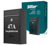 Sillar wall mailbox, with lock, address window and viewfinder | Personalised with Street and House Number | Galvanized steel, resistant to weather | 32 × 21.5 × 9 cm, anthracite | 2 keys included