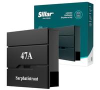 Sillar wall mailbox with lock | Personalised with Street and House Number | Galvanized steel, resistant to weather and UV radiation | 37 × 37 × 10.5 cm, black | 2 keys included