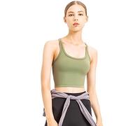 Sillictor Longline Sports Bra High Impact Padded Gym Crop Tops for Women Running Yoga Tank Tops Women Racer Back Support Womens Workout Bras Vest for Exercise,Quick Dry Lightweight 2081 Green L