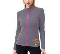 Sillictor Ski Base Layer Women Fleece Zip Up Thermal Tops Womens Long Sleeve Gym Top Women Running Jacket Warm Ladies Sports Underlayr Shirt for Hiking Cycling Riding, Soft Quik Dry F003 Grey M