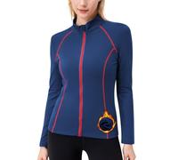 Sillictor Ski Base Layer Women Fleece Zip Up Thermal Tops Womens Long Sleeve Gym Top Women Running Jacket Warm Ladies Sports Underlayr Shirt for Hiking Cycling Riding, Soft Quik Dry F003 Blue M