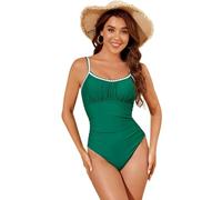 Sillictor Swimming Costume Women Tummy Control One Piece Swimsuit Ruched Low Back Padded Modest Swimwear Cute Ladies Slimming Swim Suits for Bathing Surfing, Breathable Quick Dry 5040 Green 2XL