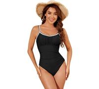 Sillictor Swimming Costume Women Tummy Control One Piece Swimsuit Ruched Low Back Padded Modest Swimwear Cute Ladies Slimming Swim Suits for Bathing Surfing, Breathable Quick Dry 5040 Black 2XL