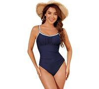 Sillictor Swimming Costume Women Tummy Control One Piece Swimsuit Ruched Low Back Padded Modest Swimwear Cute Ladies Slimming Swim Suits for Bathing Surfing, Breathable Quick Dry 5040 Navy 2XL