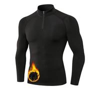 Sillictor Thermal Tops for Men Long Sleeve 1/4 Fleece Lined UPF 50+ Ski Cycling Running Base Layer Mens Compression Tops Moisture Wicking Football Training Golf Hiking Sports T Shirts,1517 Black M