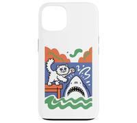 Silly and Brave Cat vs Shark, Funny Kitty Case for iPhone 13