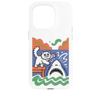 Silly and Brave Cat vs Shark, Funny Kitty Case for iPhone 15 Pro