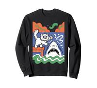 Silly and Brave Cat vs Shark, Funny Kitty Sweatshirt