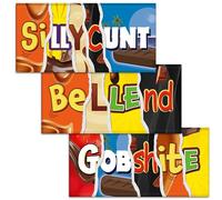Silly C#nt + Bellend + Gobshite. Mixed Triple Pack - 3x Funny Chocolate Bar Wrappers. Choc Bar Covers Rude Joke Prank Insult Gift Fun Friend Present. Pack of 3. (Chocolate Not Included)