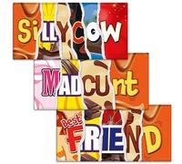 Silly Cow + Mad C#nt + Best Friend. Mixed Triple Pack - 3x Funny Chocolate Bar Wrappers. Choc Bar Covers Rude Joke Prank Insult Gift Fun Friend Present. Pack of 3. (Chocolate Not Included)
