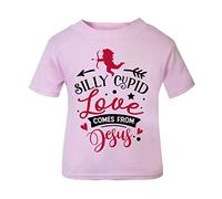 Silly Cupid Love Comes from Jesus (Romantic Quotes for Couples, Anniversary) Short Sleeve Cotton Toddler t Shirt, 1-2 Years, Pastel Pink