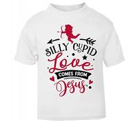 Silly Cupid Love Comes from Jesus (Romantic Quotes for Couples, Anniversary) Short Sleeve Cotton Toddler t Shirt, 1-2 Years, White