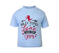 Silly Cupid Love Comes from Jesus (Romantic Quotes for Couples, Anniversary) Short Sleeve Cotton Toddler t Shirt, 2-3 Years, Pastel Blue