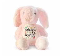 Silly Dog Designs - Baby Bunny Plush Toy - Personalised or Standard - New Baby Gift - Soft Comfort Teddy - Welcome to the World Keepsake (Pink, Blue, White) (Pink - Standard)