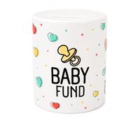Silly Dog Designs - Baby Fund Ceramic Money Box Savings Pot | Coin Slot on Top, Rubber Stopper Base, Savings Milestone, Ceramic