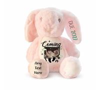 Silly Dog Designs - Baby Scan Gift Plush - Personalised Pregnancy Announcement Teddy - Bunny Unicorn Dino Cow Soft Toy - Scan Photo Keepsake (Pink Bunny)
