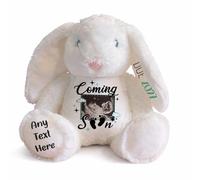 Silly Dog Designs - Baby Scan Gift Plush - Personalised Pregnancy Announcement Teddy - Bunny Unicorn Dino Cow Soft Toy - Scan Photo Keepsake (White Bunny)