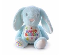 Silly Dog Designs - Birthday Bunny Plush - Personalised or Standard Soft Toy - “Happy Birthday” Teddy Gift for Kids - Custom Name Option - 4 Colours Blue Pink White Brown (Blue Bunny - Personalised)