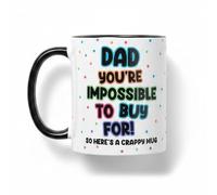 Silly Dog Designs - Dad You’re Impossible to Buy for Mug - Funny Father’s Day Gift Mug for Dad - “So Here’s A Crappy Mug” - 11oz Ceramic Coffee Cup - White or Black Handle & Inner (Black Handle Mug)