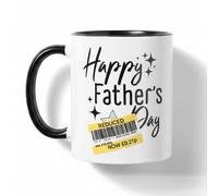 Silly Dog Designs - Funny Father’s Day Mug or Beer Glass - “Reduced” Joke Sticker Design - Ceramic Coffee Cup or Frosted Ombre Beer Stein - Optional Matching Coaster Gift for Dad (Black Handle Mug)
