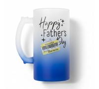 Silly Dog Designs - Funny Father’s Day Mug or Beer Glass - “Reduced” Joke Sticker Design - Ceramic Coffee Cup or Frosted Ombre Beer Stein - Optional Matching Coaster Gift for Dad (Blue Beer Stein)