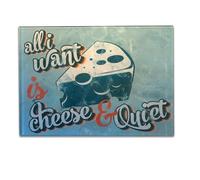 Silly Dog Designs- Funny Glass Chopping Board 28 x 20cm - “All I Want is Cheese & Quiet” - Kitchen Worktop Protector - Heat-Resistant Toughened Glass Cutting Board - Novelty Gift for Cheese Lovers