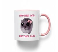 Silly Dog Designs - Funny Sad Hamster Meme Mug - Cute Viral Hamster 11oz Coffee Cup - Dishwasher & Microwave Safe - Novelty Gift for Friends & Teens (Another Day Another Slay - Pink Version)