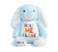 Silly Dog Designs - Personalised Bunny Plush Keepsake - Hold Me Close Soft Toy with Custom Name - Decorative Gift - Nursery Display, Memory Keepsake (Light Blue)