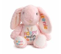 Silly Dog Designs - Personalised Easter Bunny Plush Toy - Soft Cuddly Bunny with Name & Message, Easter Gift for Loved Ones, 21cm Stuffed Animal, Comes in Reusable Fabric Bag (Pink)