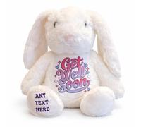 Silly Dog Designs - Personalised Get Well Soon Bunny Soft Toy - Custom Name Comfort Plush Gift with Tote Bag & Poem Card - Cute Recovery Gift for Children or Adults (White)