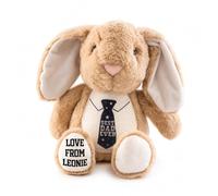 Silly Dog Designs - Personalised or Standard Father’s Day Bunny Plush - Soft Blue or Brown Rabbit Teddy - Best Dad Ever Tie Gift - Custom Name Option - Keepsake Dad Present (Brown Personalised)