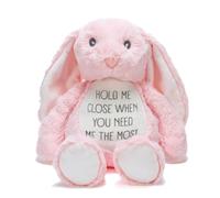 Silly Dog Designs - Personalised Style “Hold Me Close” Worry Bunny Soft Toy - Pink or Brown Plush Rabbit - Comfort Gift for Children - 21cm Cuddly Keepsake (Pink)