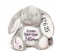Silly Dog Designs - Personalised Valentine Bunny Soft Toy - Custom First Date on Ear, Optional Name on Foot - “From One Date To Always” Romantic Keepsake Gift for Couples, Anniversary or Valentine’s