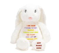 Silly Dog Designs - Personalised Worry Friend Bunny Plush Toy - Custom Name Soft Comfort Bunny - Anxiety & Emotional Support Teddy for Children - Thoughtful Keepsake Gift (White)