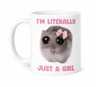 Silly Dog Designs Sad Hamster Mug - “I’m Literally Just a Girl” Meme Coffee Cup - Funny Viral Hamster Mug - Cute Novelty Gift - 11oz Ceramic Dishwasher & Microwave Safe