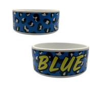Silly Dog Designs - Set of 2, Personalised Pet Bowl with Custom Name - Ceramic Dog or Cat Food Bowl - Choice of 3 Colours - Custom Pet Feeding Dish for Dogs & Cats (2, Blue)