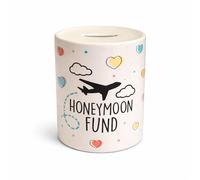Silly Dog Designs - Wedding Money Box Gift - Honeymoon Fund, Travel Fund & Personalised Options - Ceramic Savings Pot - Wedding, Engagement & Couple Gift (Honeymoon Fund - Standard)
