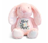 Silly Dog Designs -You Got This Bunny Plush - Personalised or Standard Soft Toy - Comfort Teddy Gift for Kids, Teens - Exams, Get Well Soon (Pink, Brown, White) (Pink Standard)