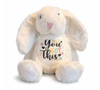 Silly Dog Designs -You Got This Bunny Plush - Personalised or Standard Soft Toy - Comfort Teddy Gift for Kids, Teens - Exams, Get Well Soon (Pink, Brown, White) (White Standard)