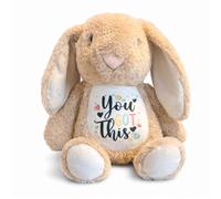Silly Dog Designs -You Got This Bunny Plush - Personalised or Standard Soft Toy - Comfort Teddy Gift for Kids, Teens - Exams, Get Well Soon (Pink, Brown, White) (Brown Standard)