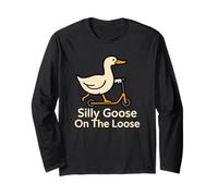 Silly Funny Goose On The Loose Fun Scooter Ride Humor Design Long Sleeve T-Shirt