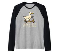 Silly Funny Goose On The Loose Fun Scooter Ride Humor Design Raglan Baseball Tee