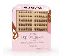 Silly George Pop-On Lashes - DIY 1-Step Pre-Glued Faux Eyelash Clusters, Natural Look Extensions, Brown - Bloom, 5-7 Pair Set, Pack of 60 Clusters