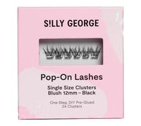 Silly George Single-Size Pop-On Lashes - DIY 1-Step Pre-Glued Faux Eyelash Cluster Kit, Natural Look Extensions, Pack of 24 Individual Clusters, Black - Blush, 12mm