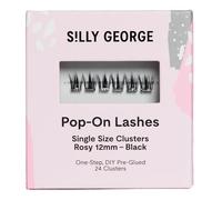 Silly George Single-Size Pop-On Lashes - DIY 1-Step Pre-Glued Faux Eyelash Cluster Kit, Natural Look Extensions, Pack of 24 Individual Clusters, Black - Rosy, 12mm