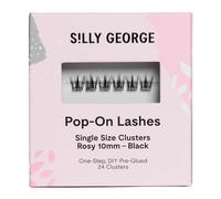 Silly George Single-Size Pop-On Lashes - DIY 1-Step Pre-Glued Faux Eyelash Cluster Kit, Natural Look Extensions, Pack of 24 Individual Clusters, Black - Rosy, 10mm