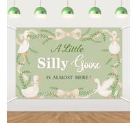 Silly Goose Baby Shower Backdrop Decorations Green A Little Silly Goose Is Almost Here Backdrop Little Goose Photography Background for Farm Animal Baby Shower Gender Reveal Decor Party Supplies 5*3ft
